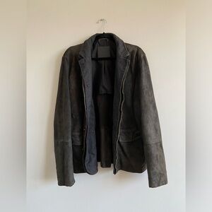 AllSaints Survey Double Layered Leather Blazer- Anthracite Grey, Good Condition